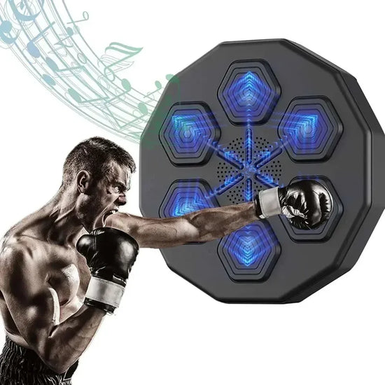 User engaged with TunePunch music boxing machine during an intense workout